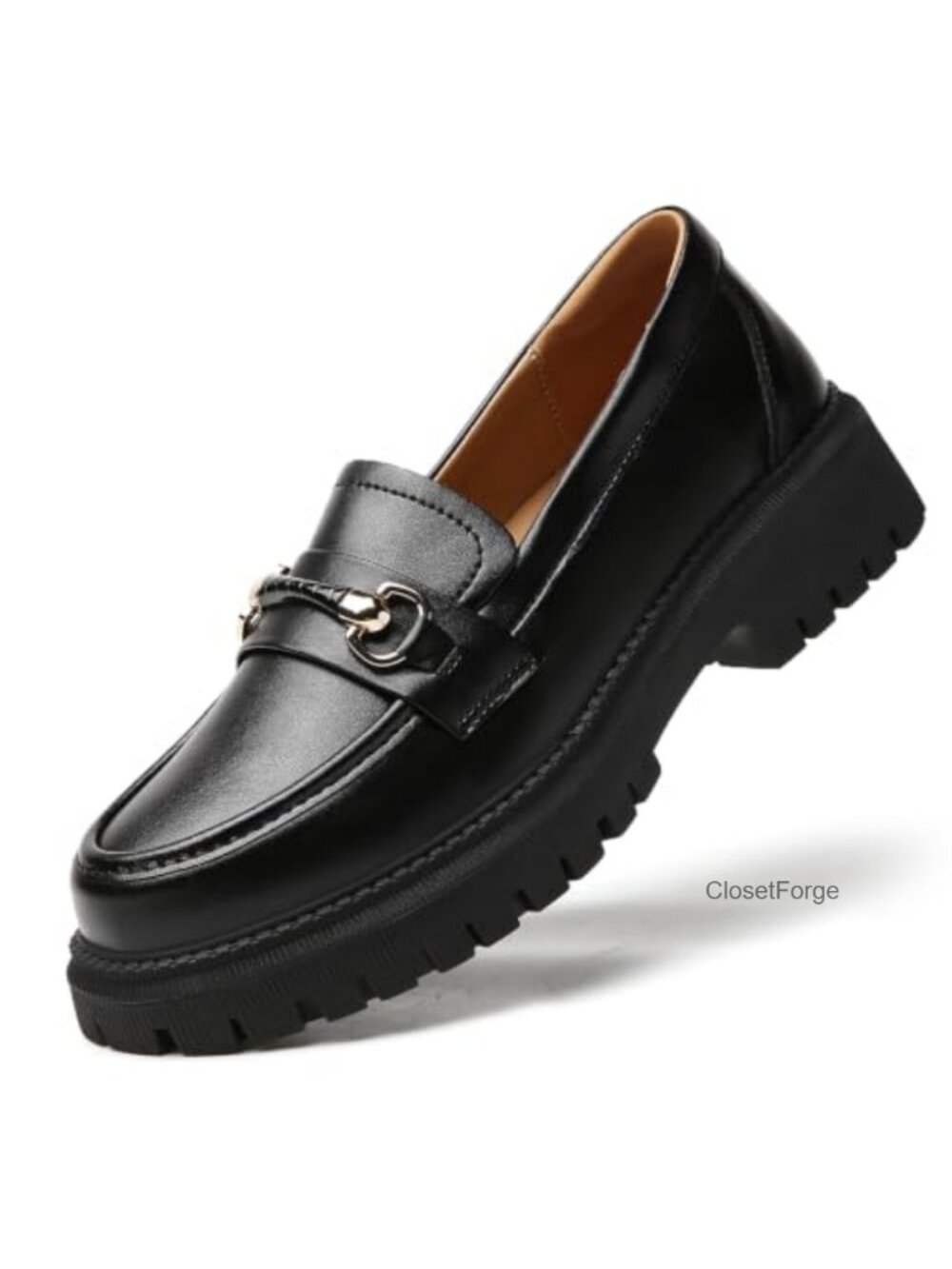 Women's Platform Penny Loafers Slip-On Office Business Shoes with Metal Chain